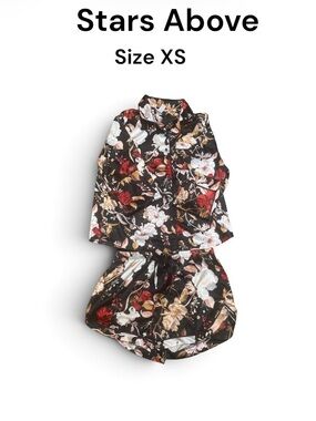 Floral Satin Pajama Set in Black - XS